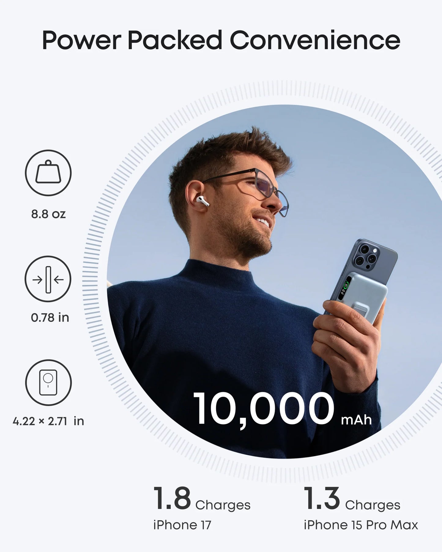 Anker Nano MagGo Power Bank 10k 15w Ultra-Fast Magnetic Charging with Smart Display (Ice Lake Blue) – A110Z