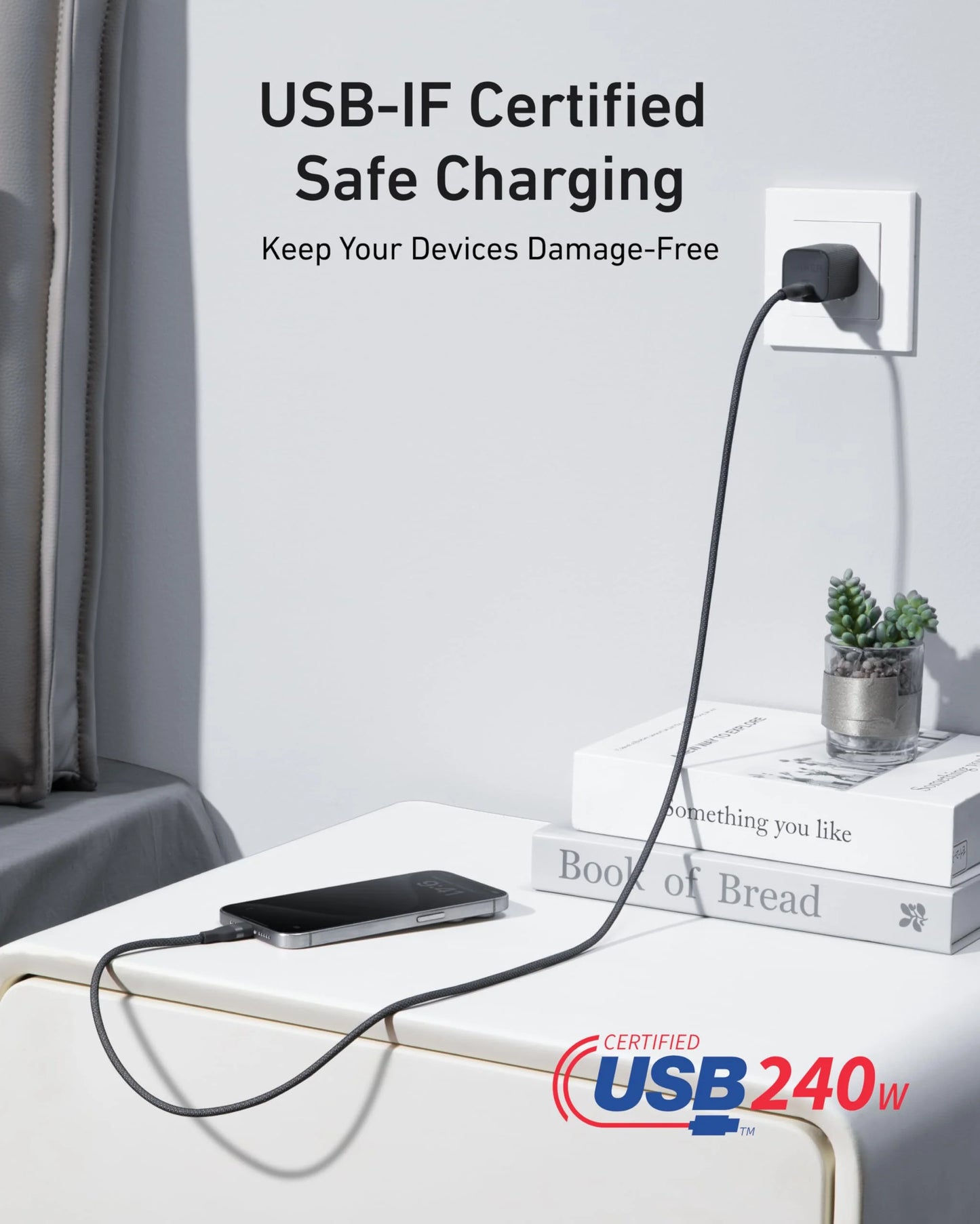 Anker USB C to USB C 240W Upcycled-Braided (3ft, Black) Fast Charging Cable – A82E2
