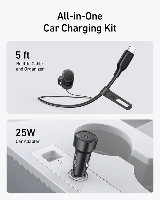 Anker MagGo Wireless Car Charger Qi2 (Pad, Built-In USB-C Cable) – B2932