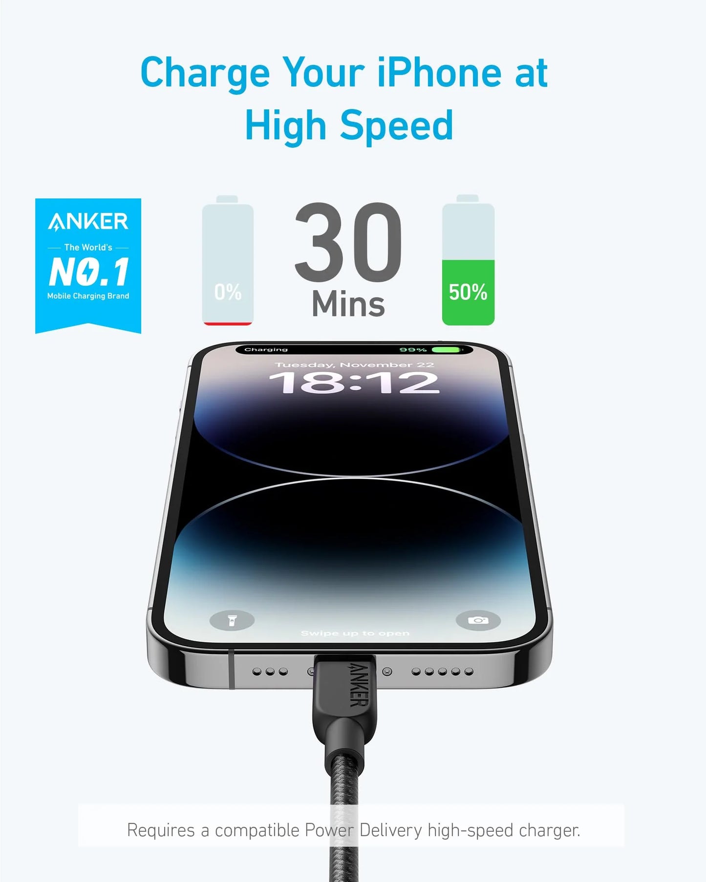 Anker 310 USB-C to Lightning Cable Braided Black – A81A5