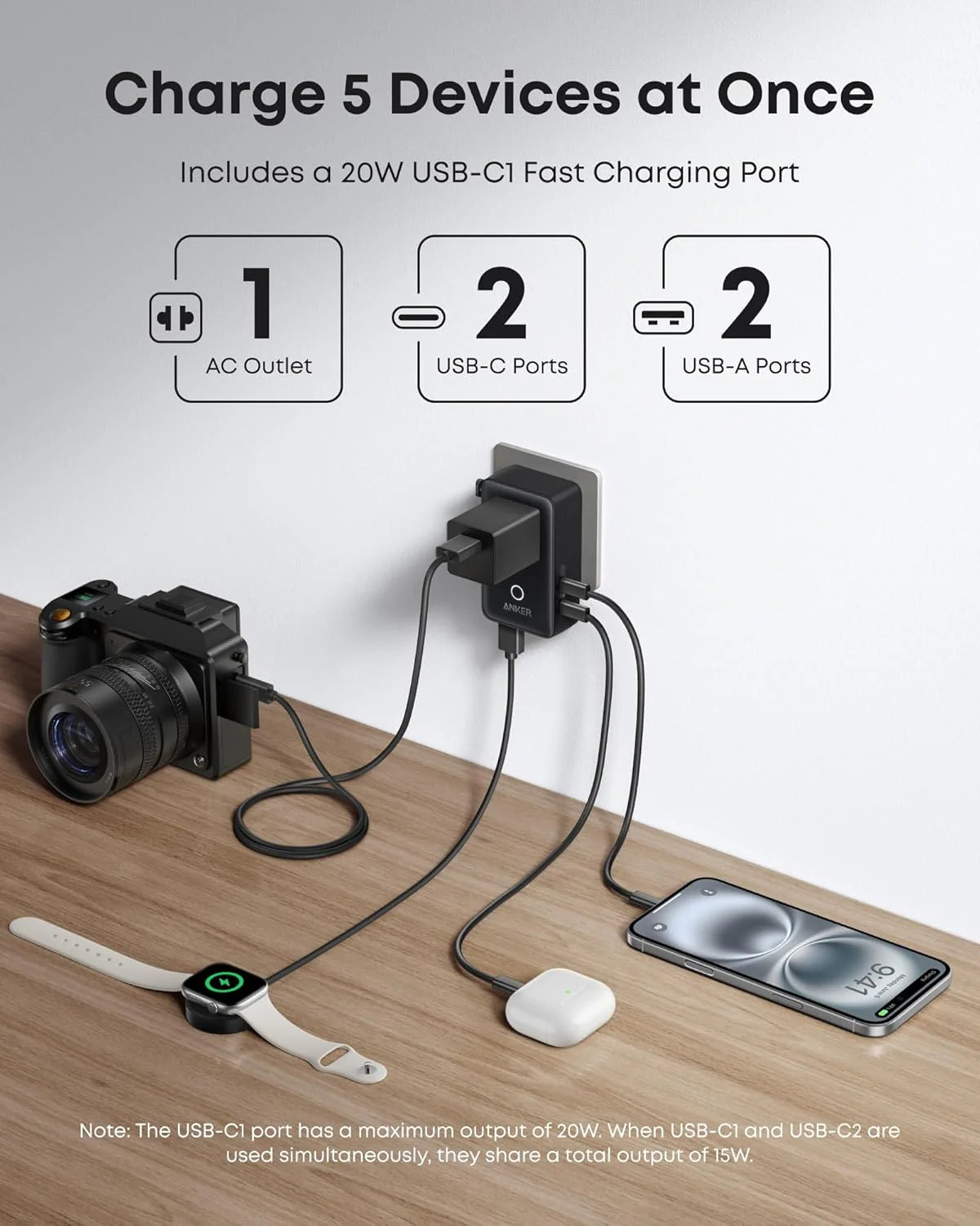 Anker Nano Travel Adapter 5-Port Power Adapter (White) – A9215
