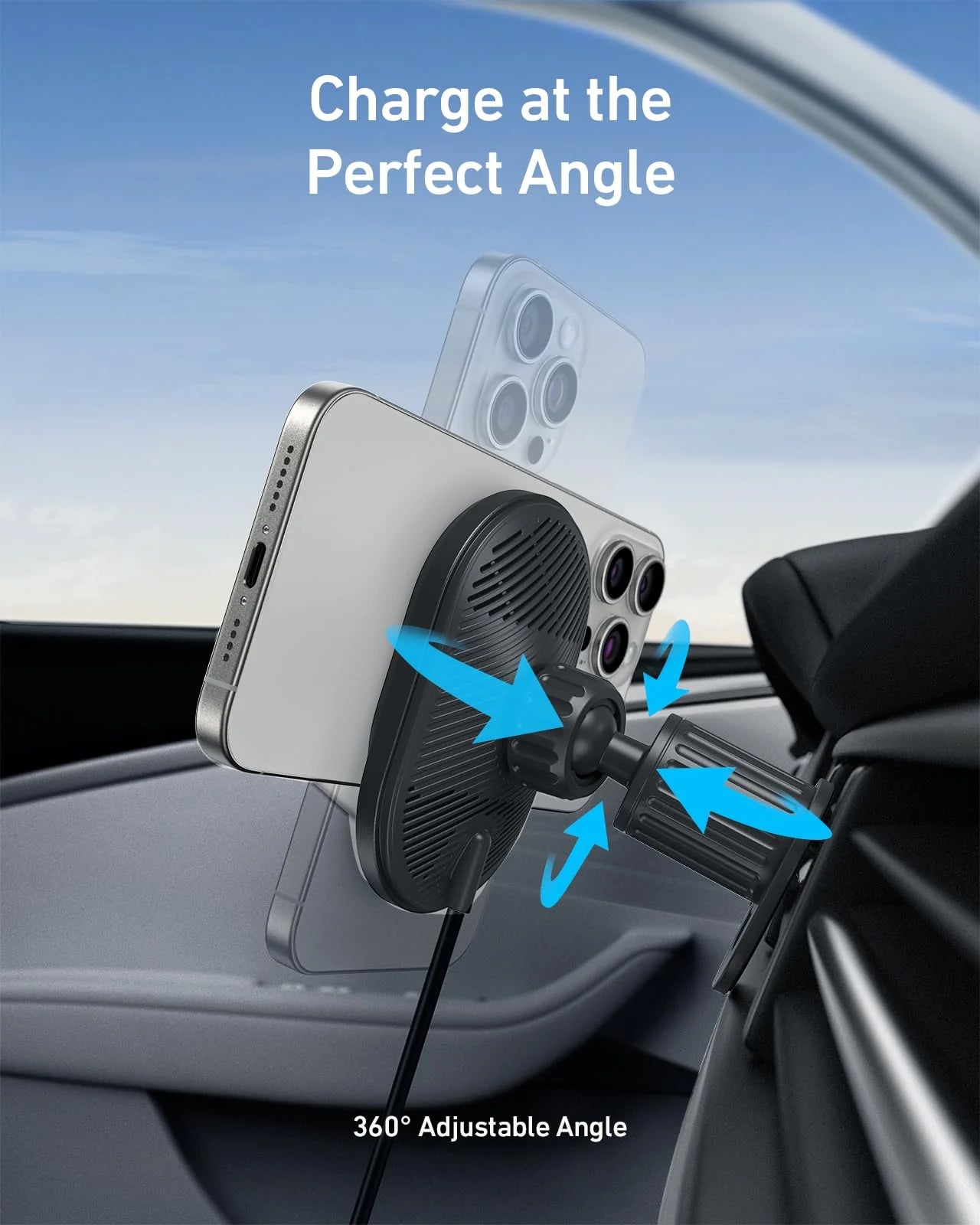 Anker MagGo Wireless Car Charger Qi2 (Pad, Built-In USB-C Cable) – B2932