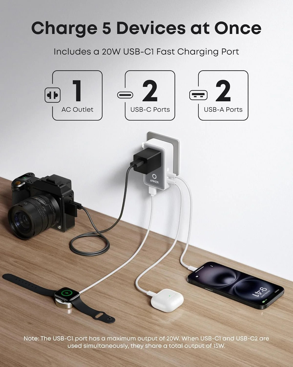 Anker Nano Travel Adapter 5-Port Power Adapter (White) – A9215