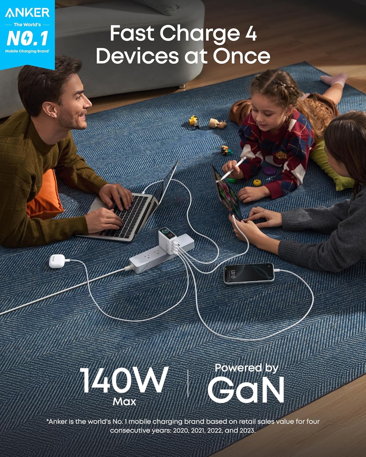 Anker Zolo Charger (140W, 4 Ports, GaN) Silver – B2697