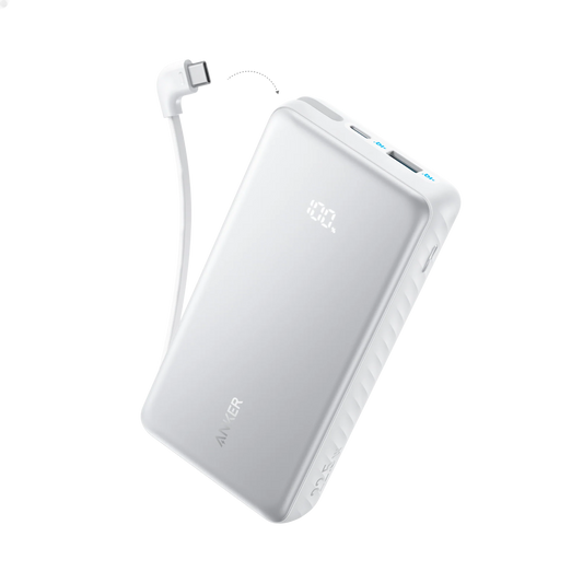 Anker Zolo 20000mAh 22.5W Fast Charging Power Bank with Built-in USB-C Cable (Aurora White) – A110E