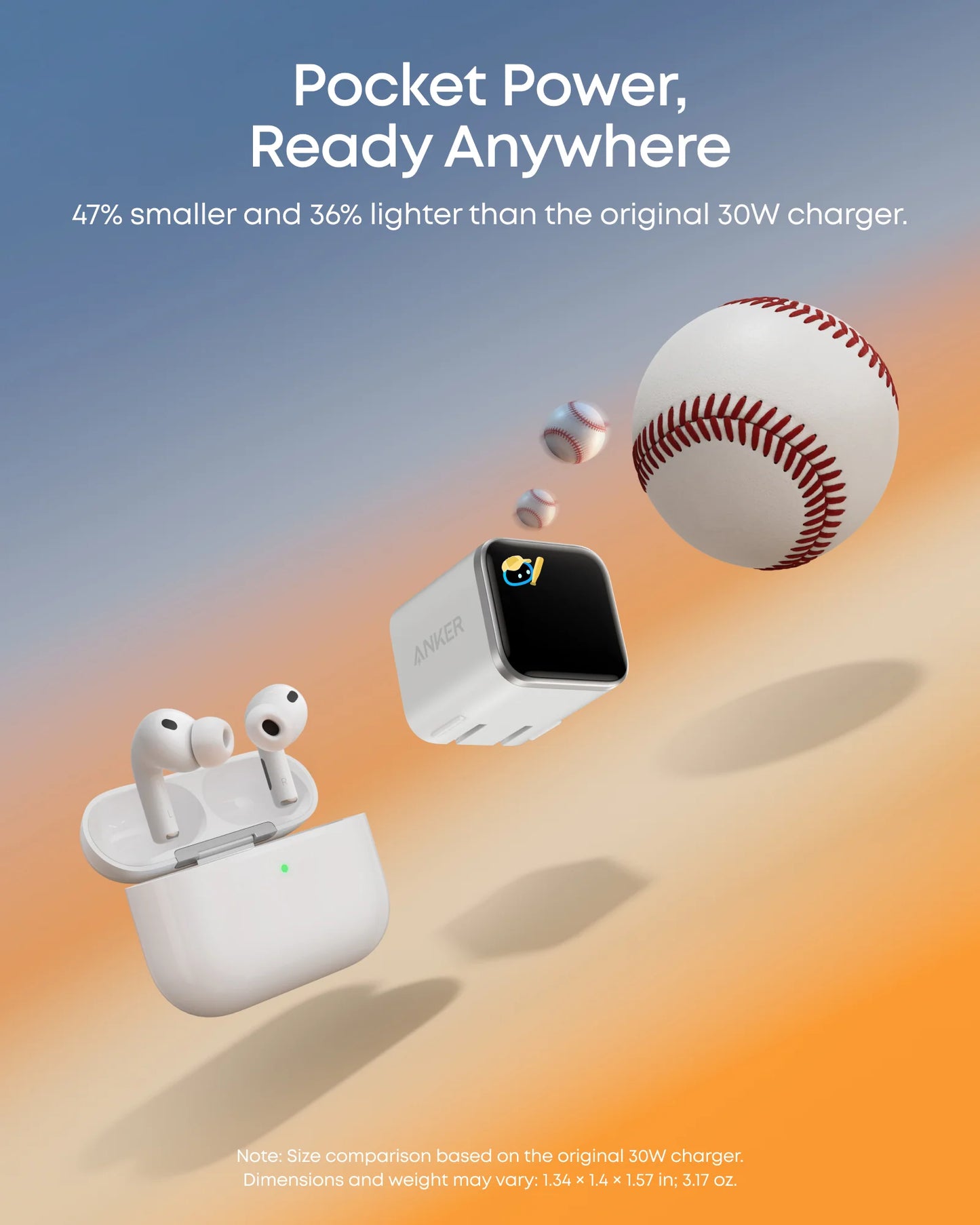 Anker Nano Charger (45W, Smart Display, 180° Foldable) Aurora White  – A121D