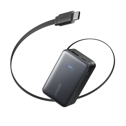 Anker Nano 10000mAh 45W with Built-In Retractable USB-C Cable  PowerBank (Black) – A1638