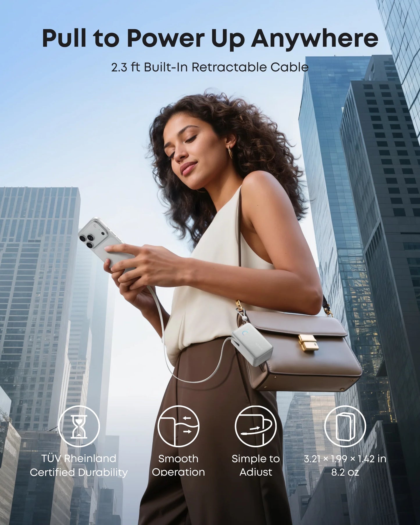 Anker Nano 10000mAh 45W with Built-In Retractable USB-C Cable  PowerBank (Aurora White) – A1638