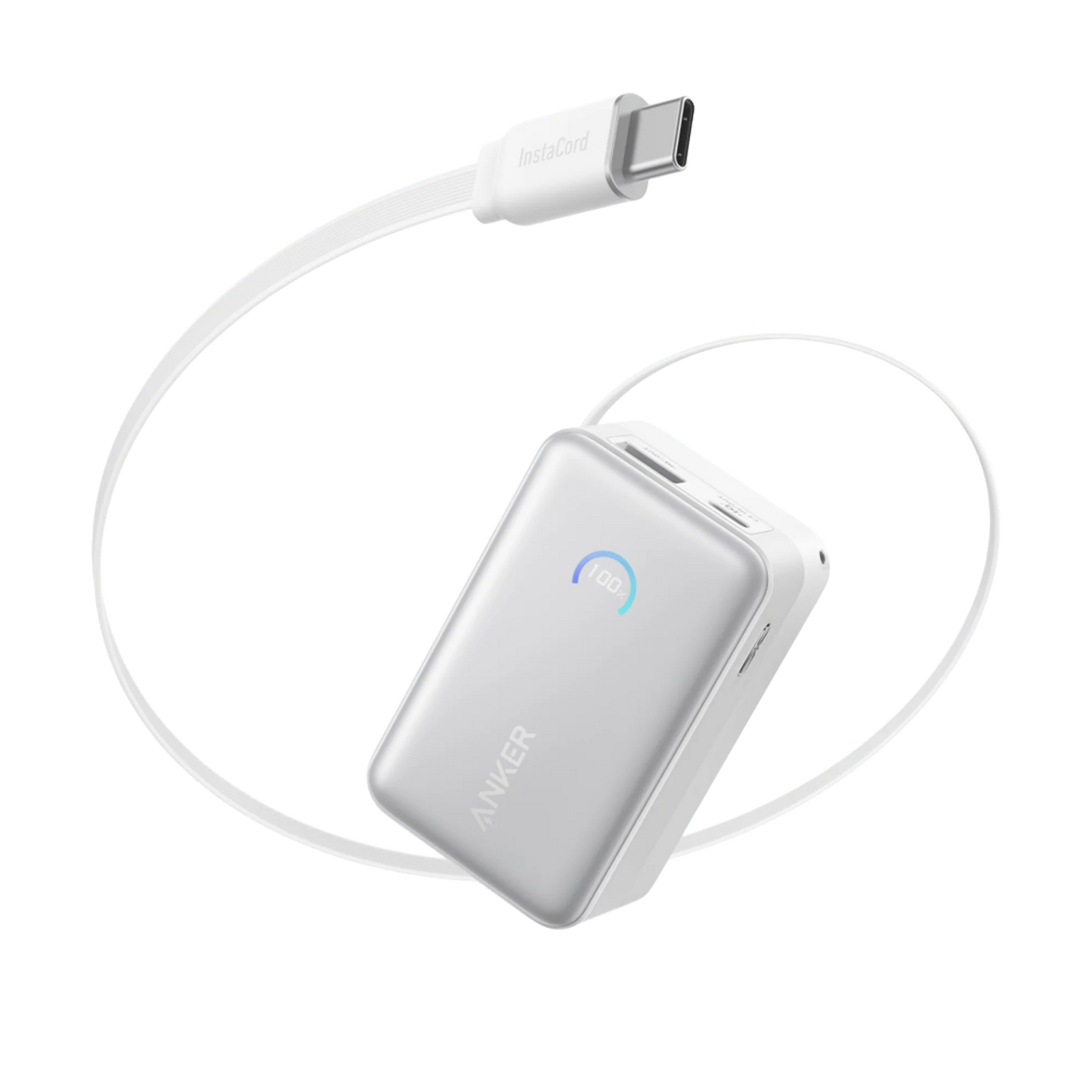 Anker Nano 10000mAh 45W with Built-In Retractable USB-C Cable  PowerBank (Aurora White) – A1638