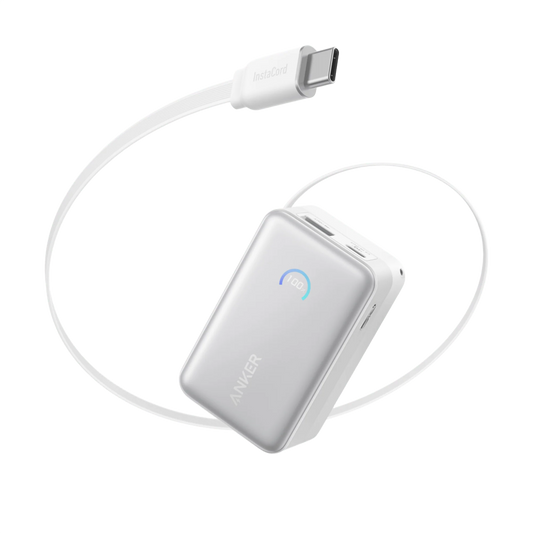 Anker Nano 10000mAh 45W with Built-In Retractable USB-C Cable  PowerBank (Aurora White) – A1638