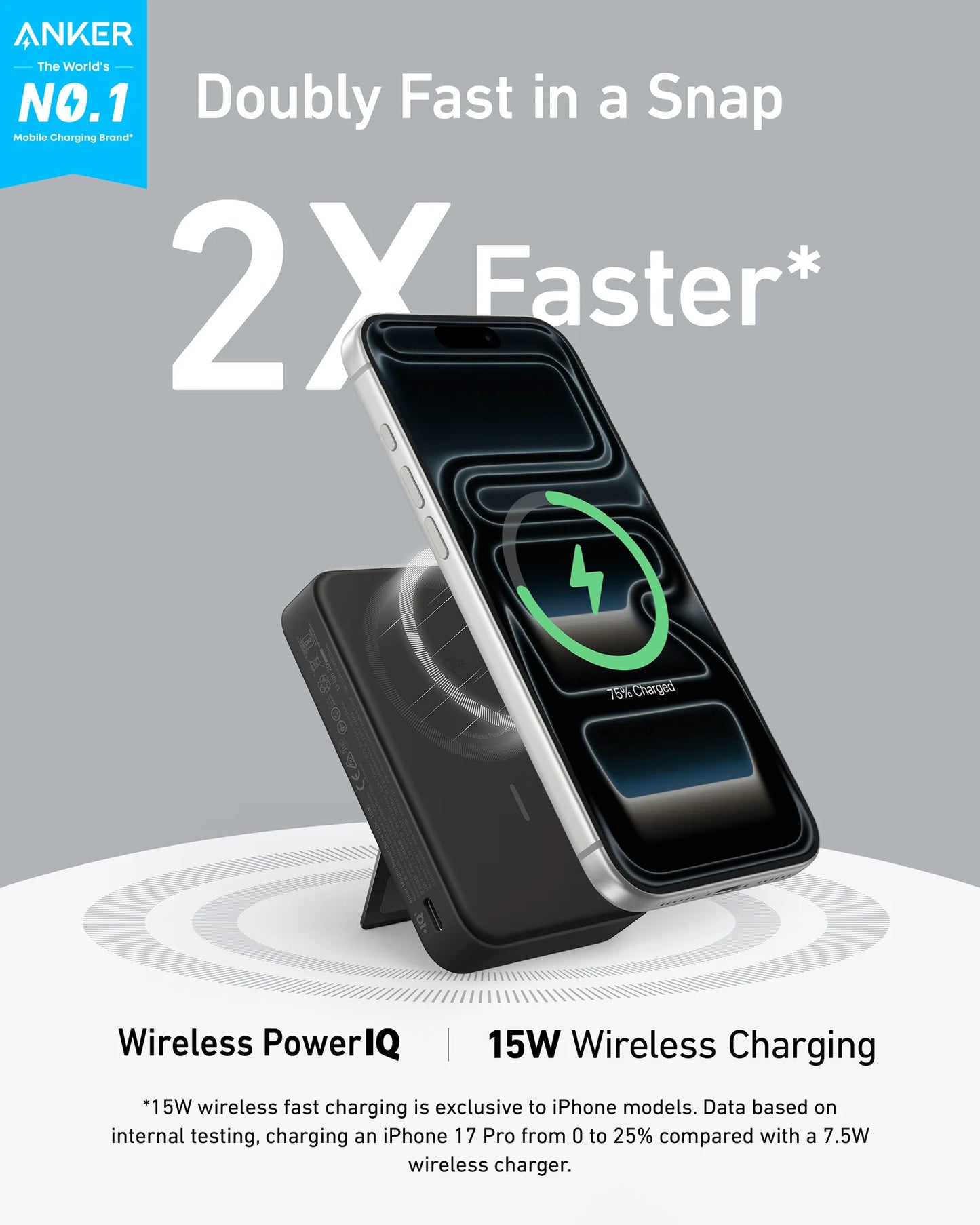 Anker Nano MagGo Power Bank 10k 15w Ultra-Fast Magnetic Charging with Smart Display (Black Stone) – A110Z