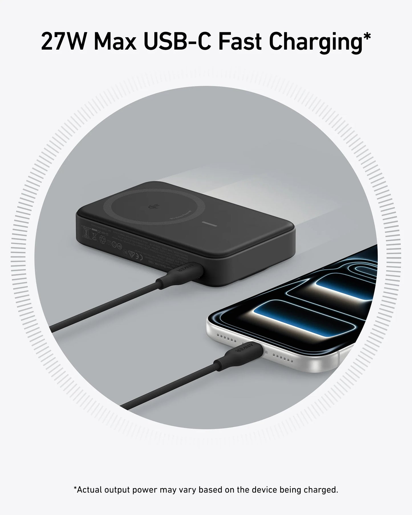 Anker Nano MagGo Power Bank 10k 15w Ultra-Fast Magnetic Charging with Smart Display (Black Stone) – A110Z