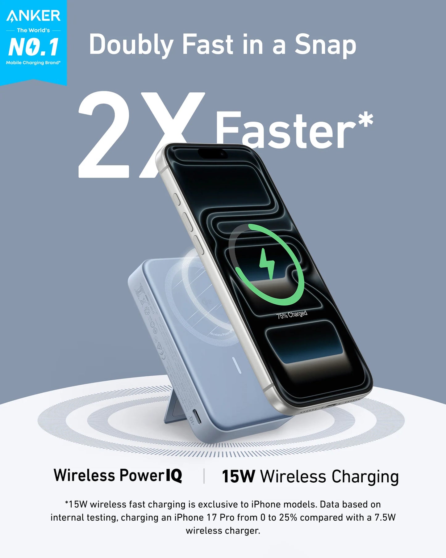 Anker Nano MagGo Power Bank 10k 15w Ultra-Fast Magnetic Charging with Smart Display (Ice Lake Blue) – A110Z