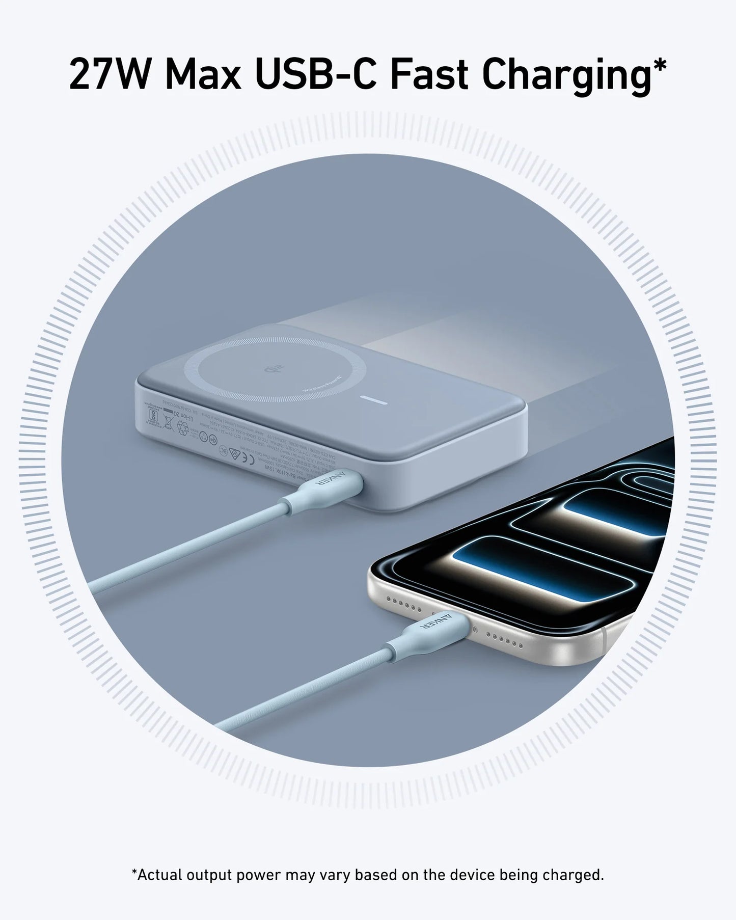 Anker Nano MagGo Power Bank 10k 15w Ultra-Fast Magnetic Charging with Smart Display (Ice Lake Blue) – A110Z