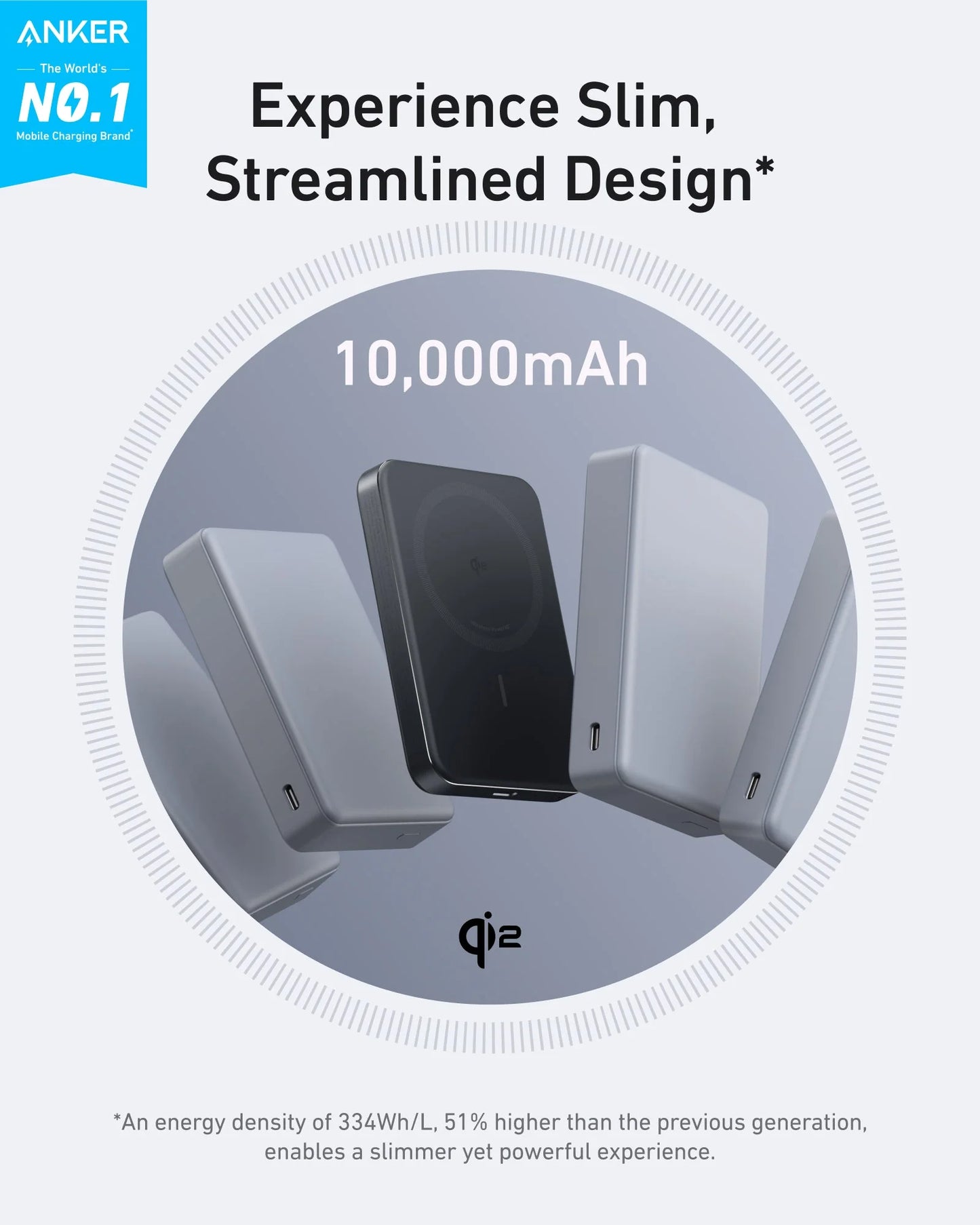 Anker MagGo Ultra Slim PowerBank 10000mAh Qi2 Certified 15W Stone Black – A1664