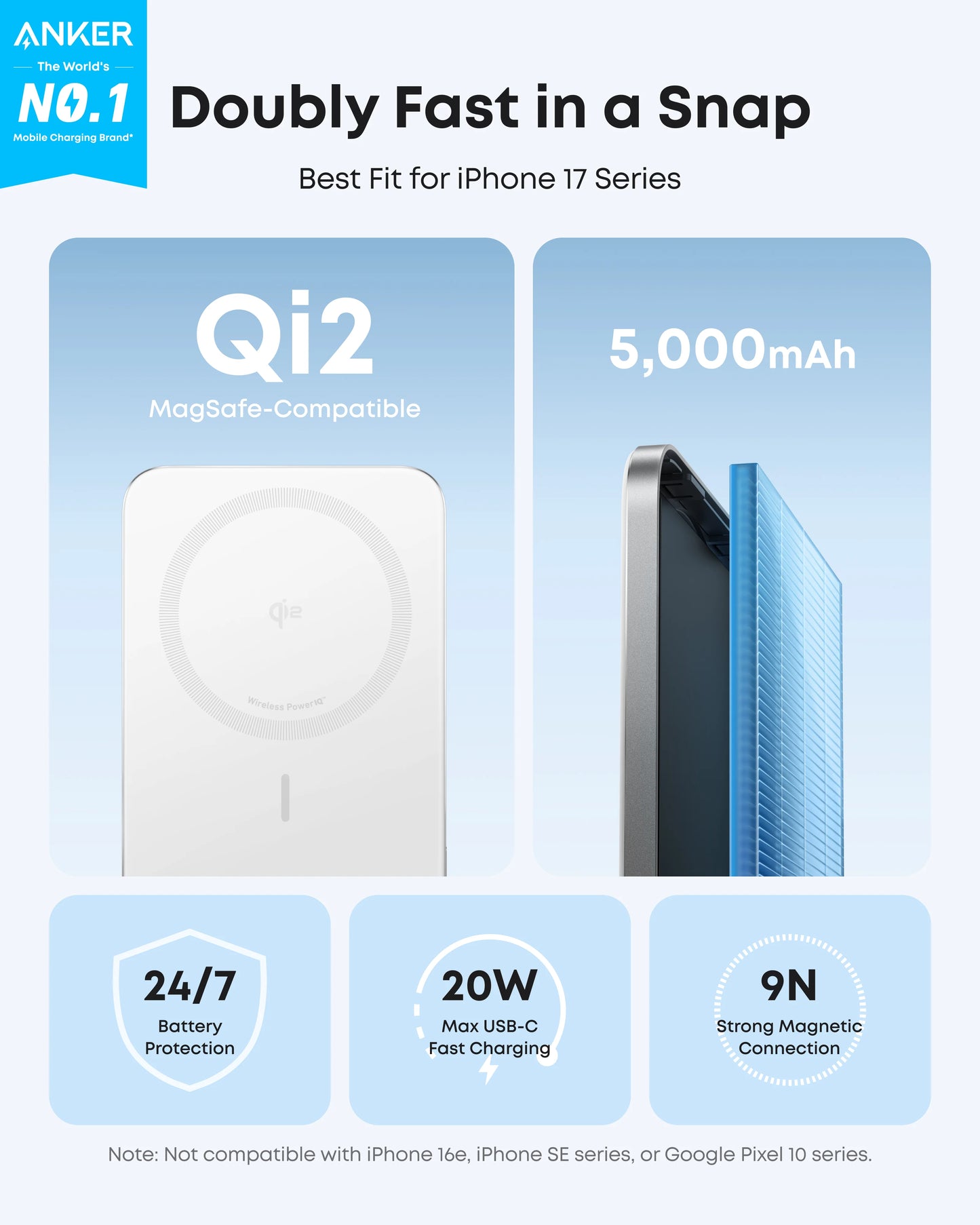 Anker Nano Power Bank (5K, MagGo, 15W, Slim) Aurora White - A1665