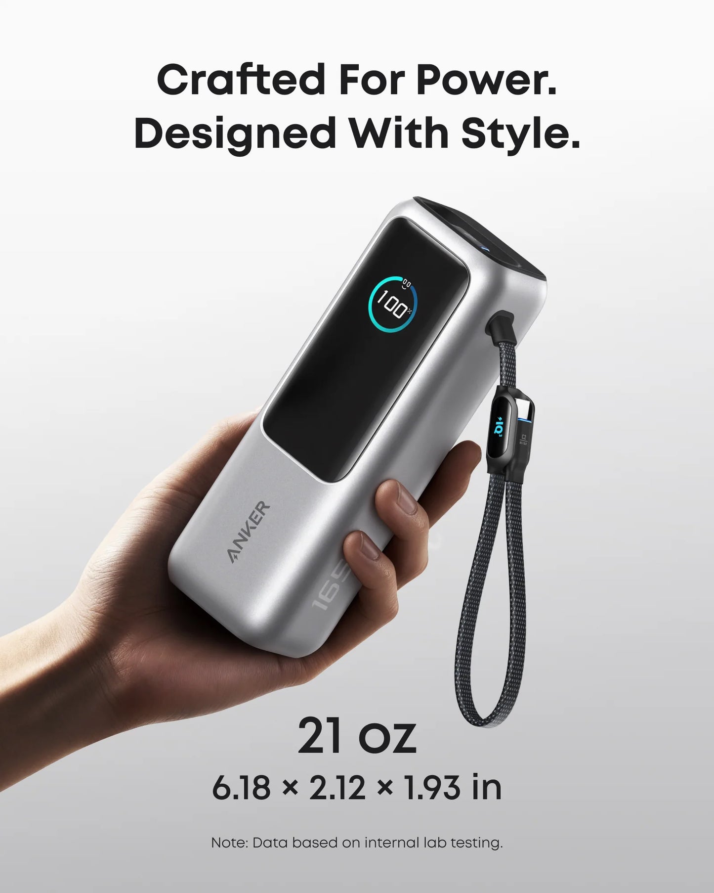 Anker Zolo Power Bank (25K, 165W, Built-In and Retractable Cables) Silver – A1695