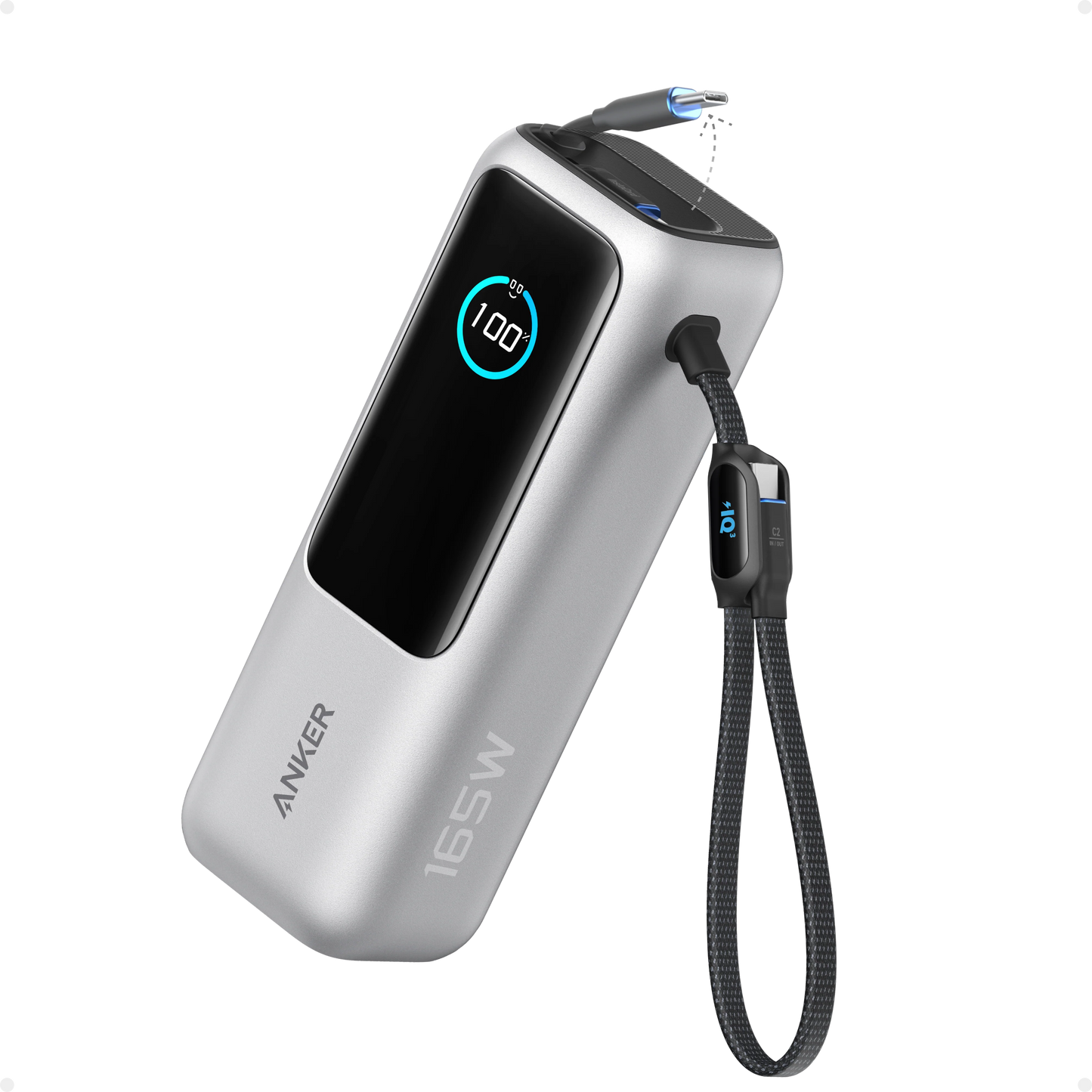Anker Zolo Power Bank (25K, 165W, Built-In and Retractable Cables) Silver – A1695