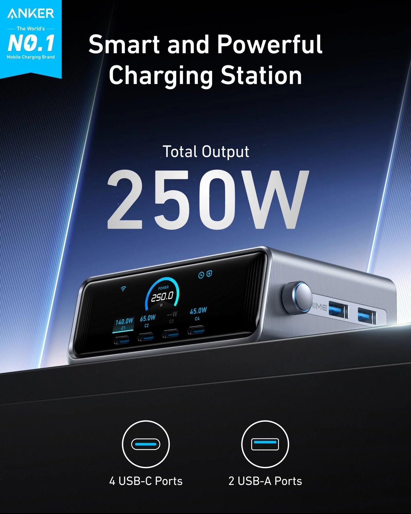 Anker Prime Charger 250W 6-Port GaN Charging Station – A2345