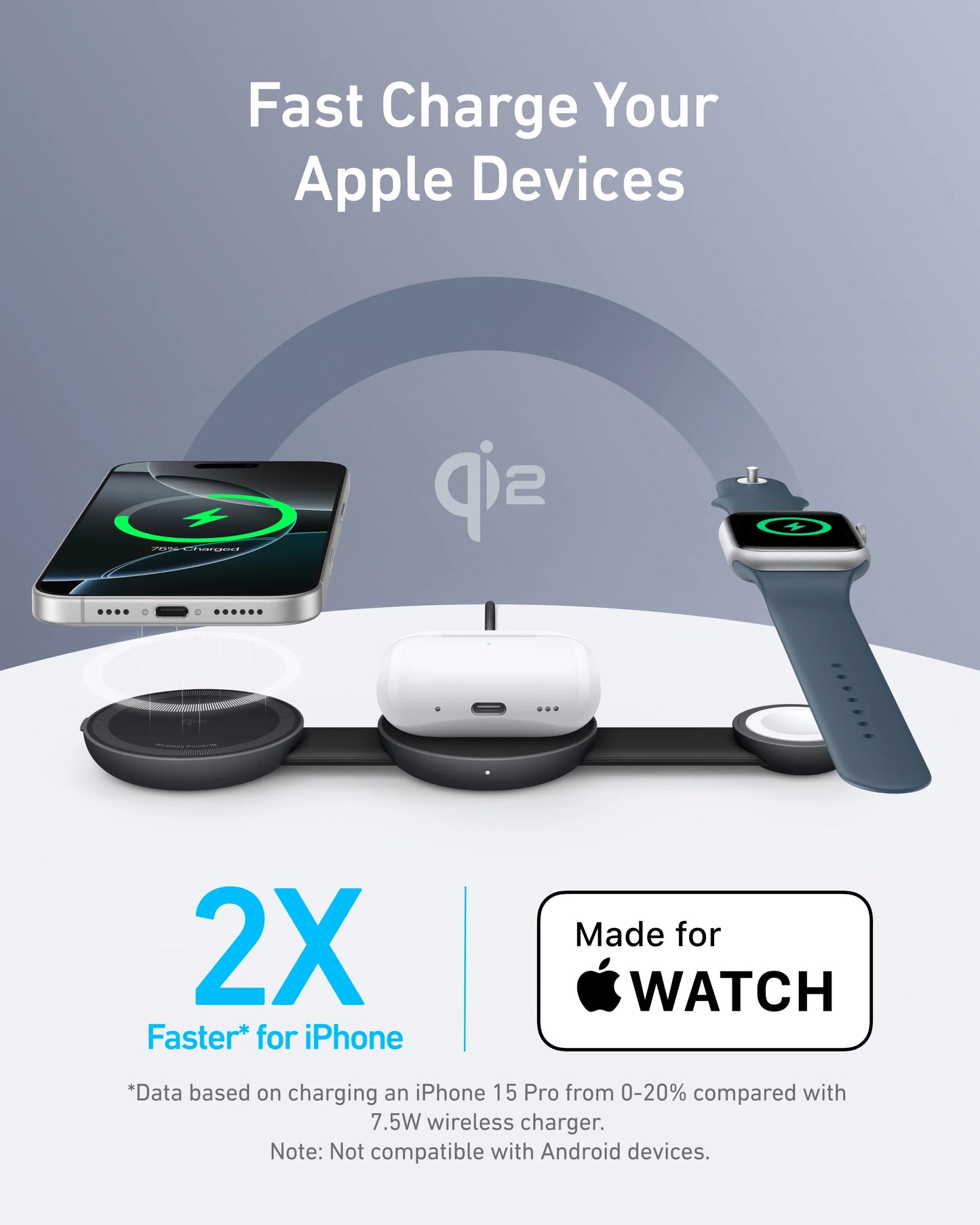 Anker MagGo 3-in-1 Foldable Charging Pad 15W Qi2 Wireless Charger – B25M8