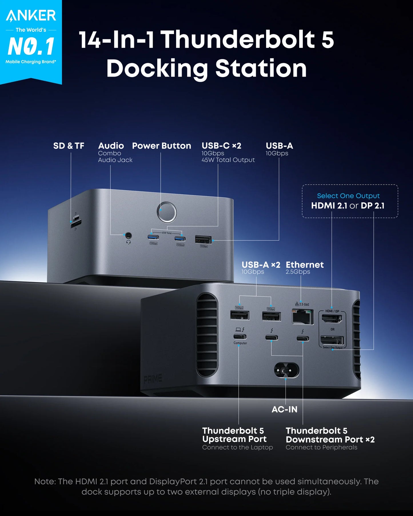 Anker Prime TB5 Docking Station (14-in-1, 8K, Thunderbolt 5 ) - A83B5