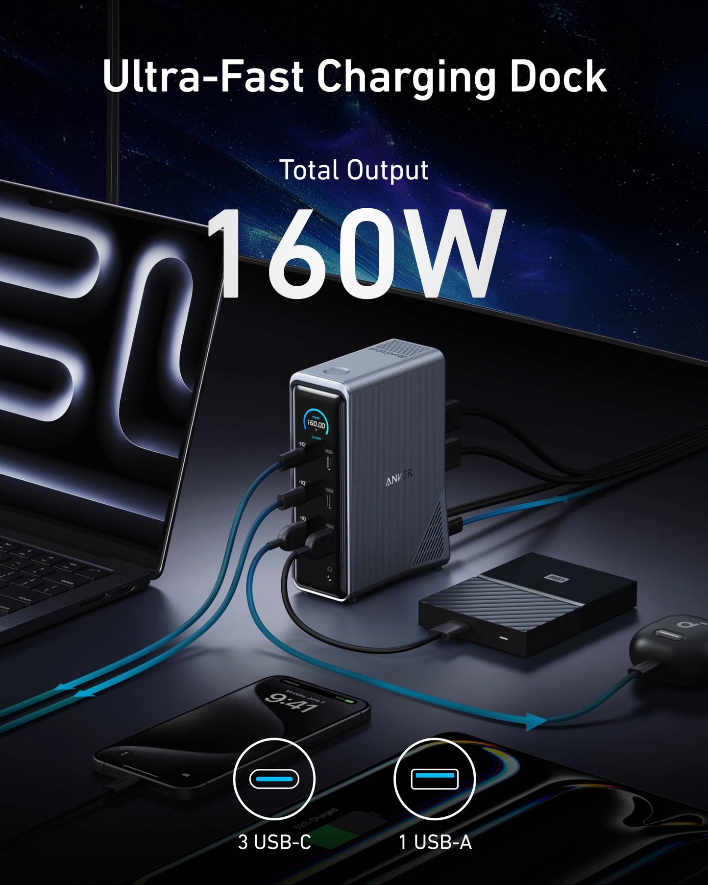 Anker Prime Charging Docking Station (14-in-1, Dual Display, 160W)) - A83B6