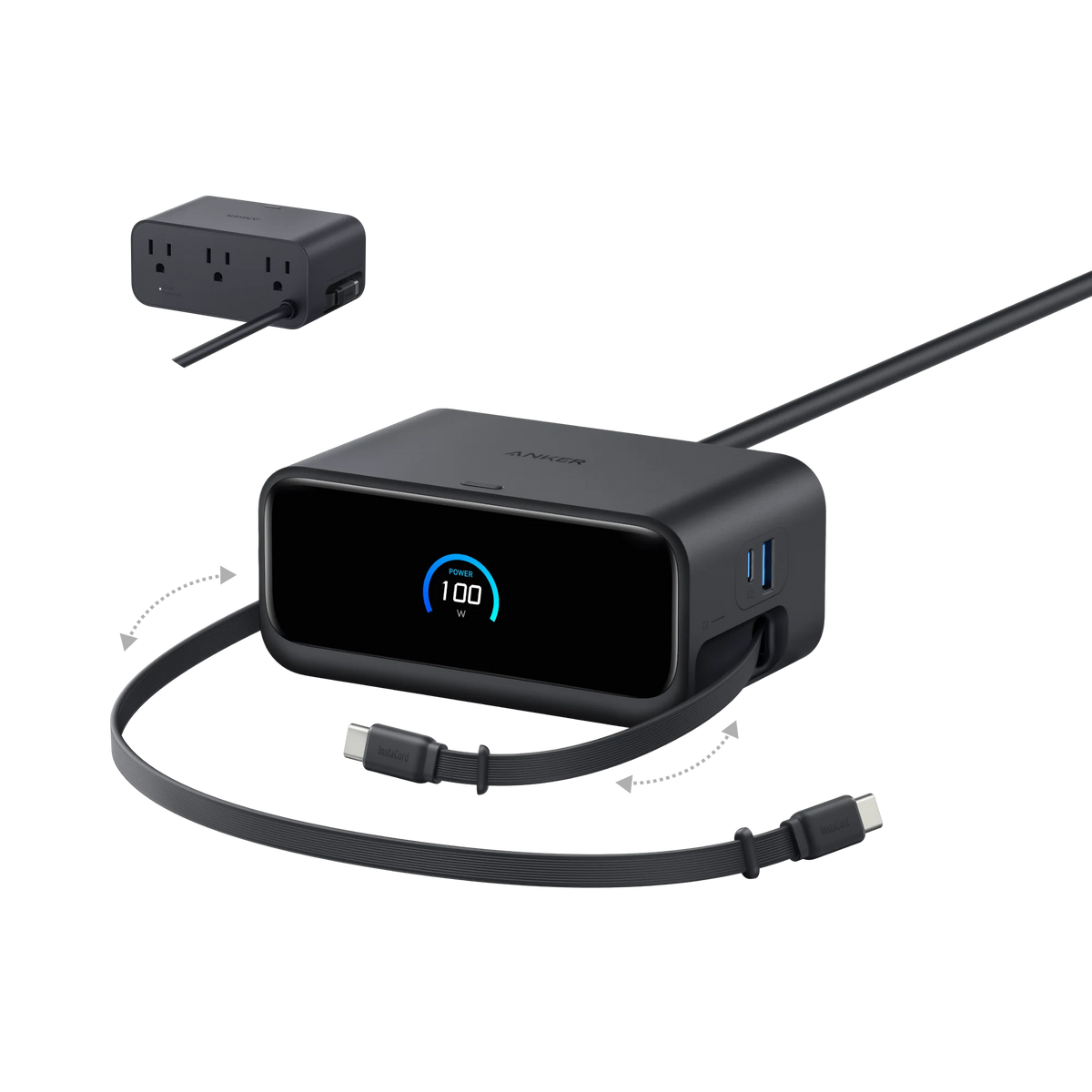 Anker Nano 100W 6-in-1 Charger Station with Retractable USB-C Cable (Black) – A91C8