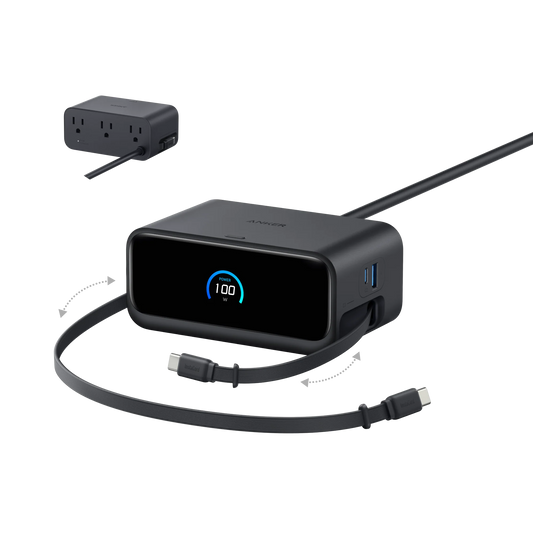 Anker Nano 100W 6-in-1 Charger Station with Retractable USB-C Cable (Black) – A91C8