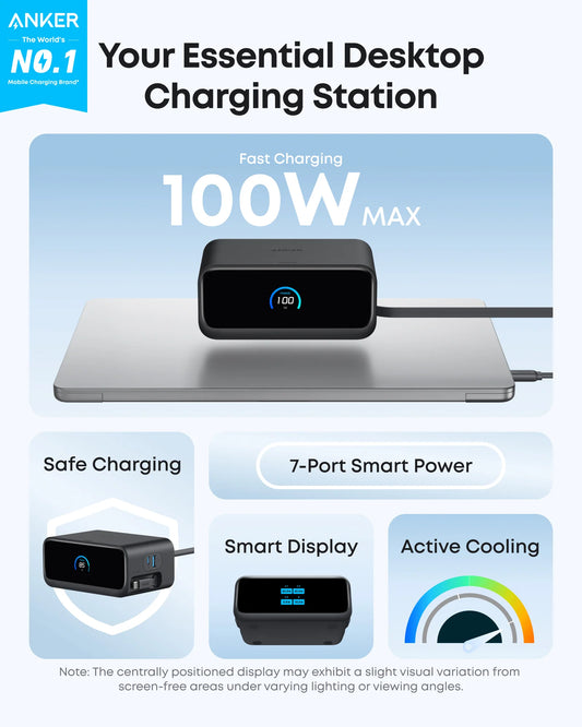 Anker Nano 100W 6-in-1 Charger Station with Retractable USB-C Cable (Black) – A91C8