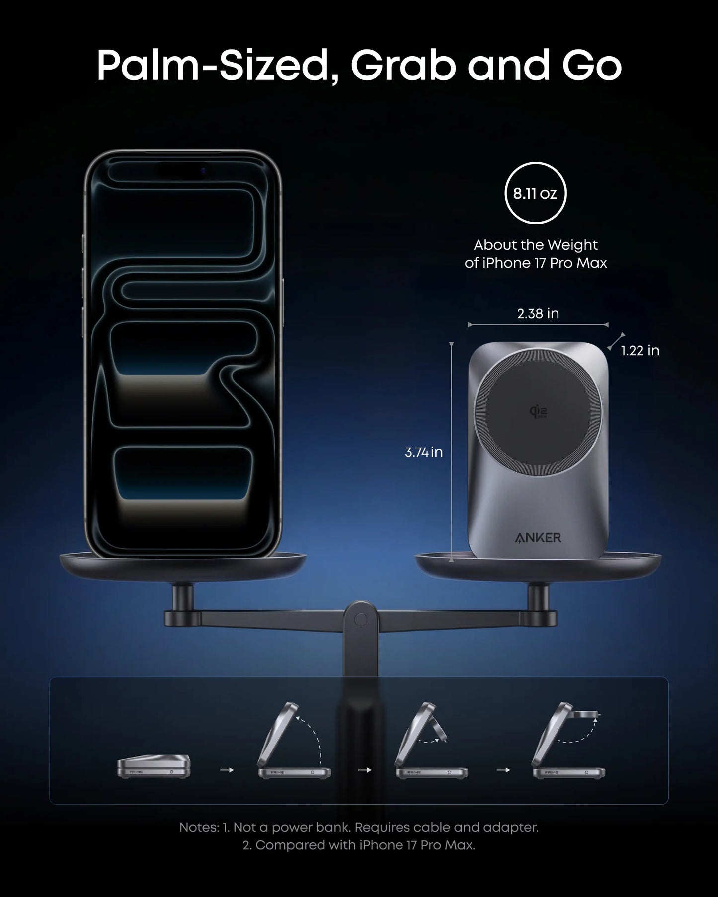 Anker Prime Wireless Charging Station (3-in-1, MagGo, AirCool, Foldable) - B25N1
