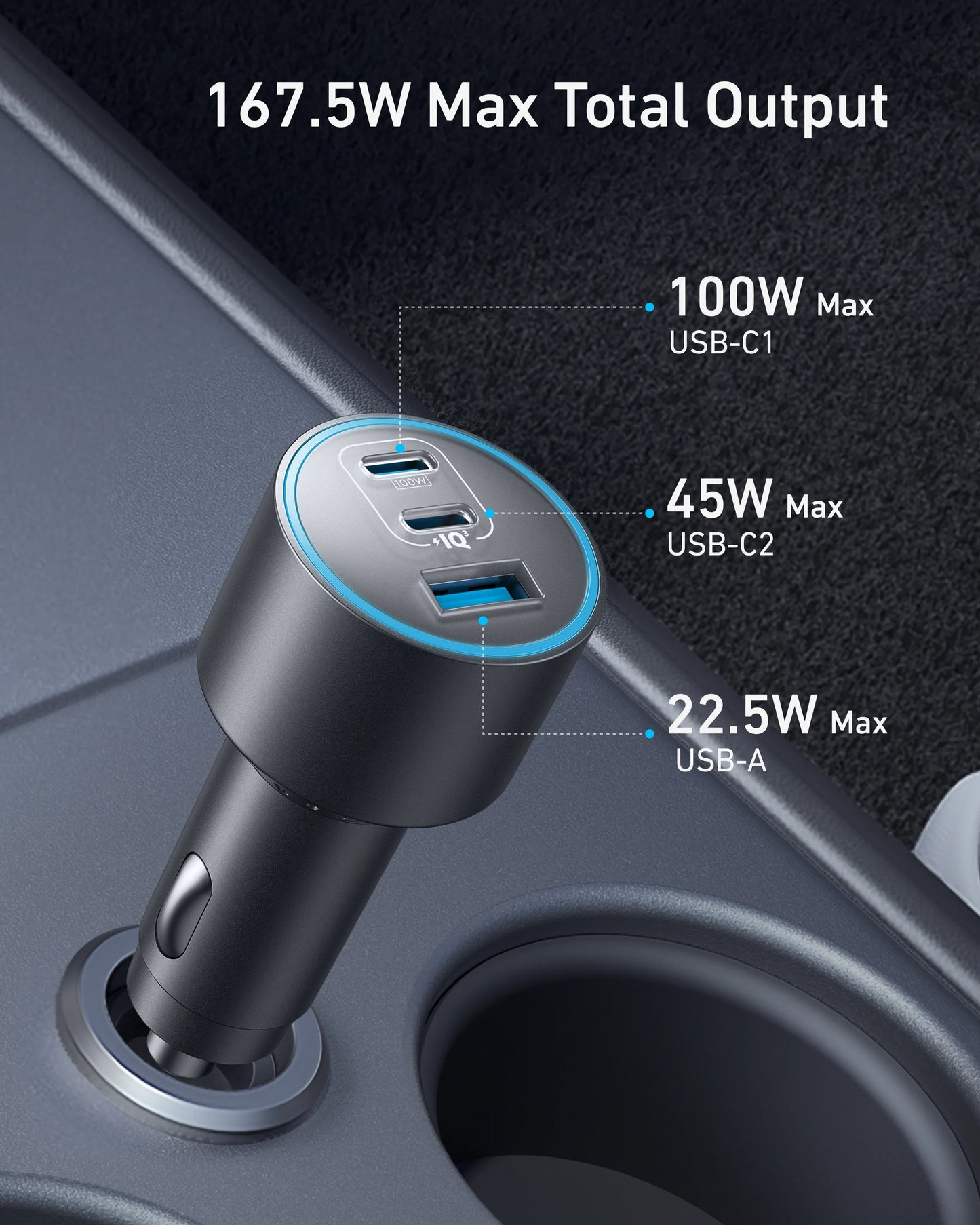 Anker Nano Car Charger 167.5W 3 Ports – A2737