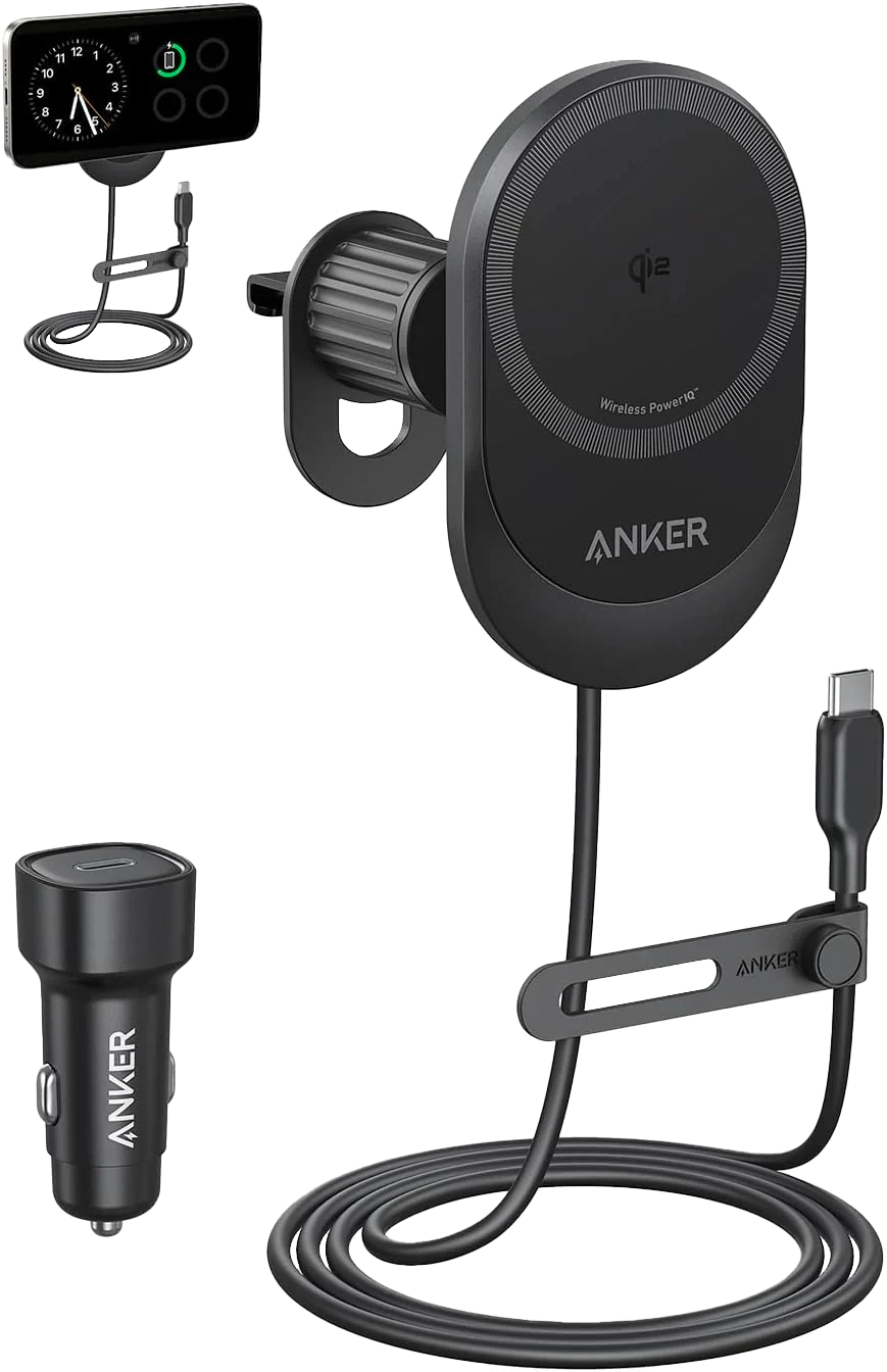 Anker MagGo Wireless Car Charger Qi2 (Pad, Built-In USB-C Cable) – B2932