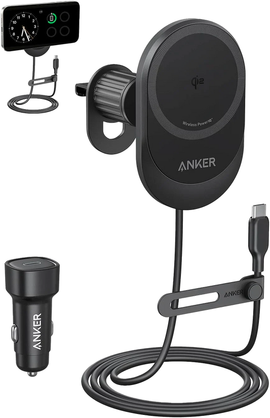 Anker MagGo Wireless Car Charger Qi2 (Pad, Built-In USB-C Cable) – B2932