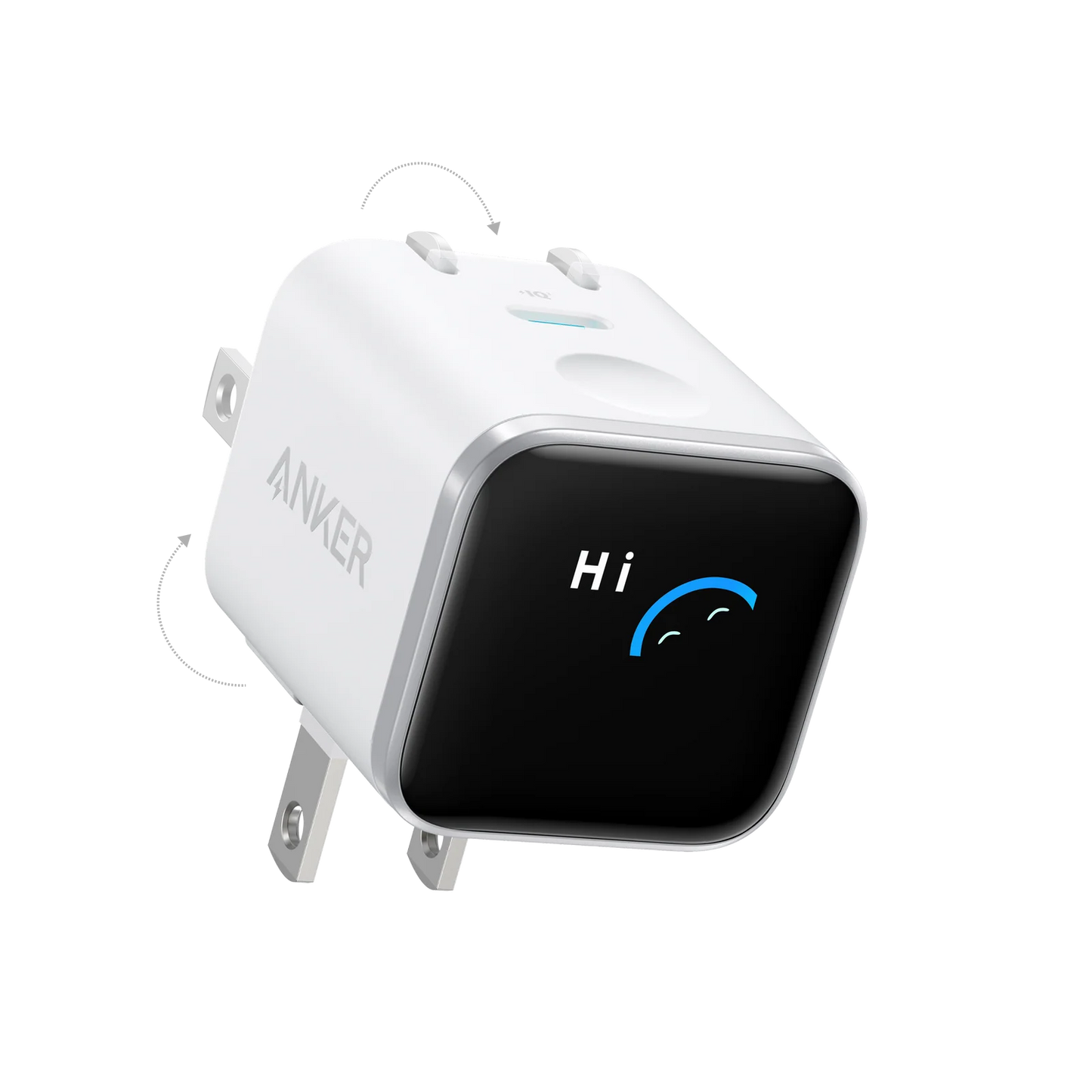 Anker charger with a digital display on a white background