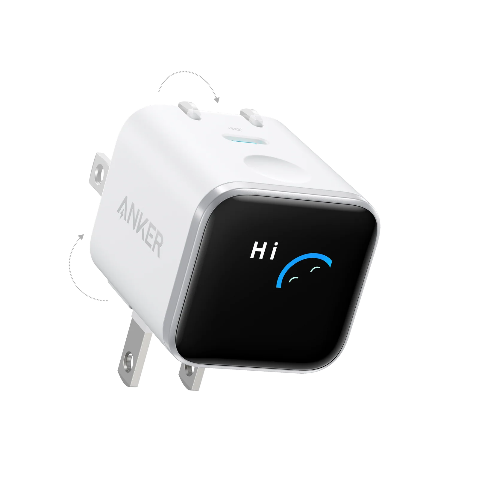 Anker charger with a digital display on a white background
