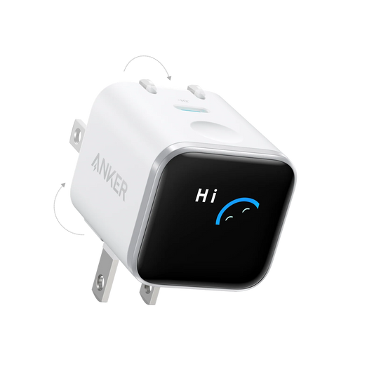 Anker charger with a digital display on a white background