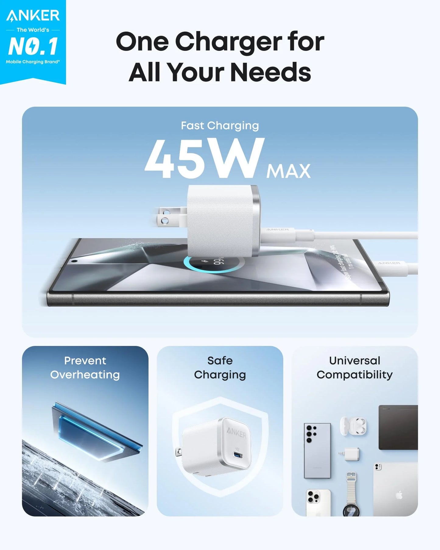 Anker Nano Charger 45W Aurora White - A2692