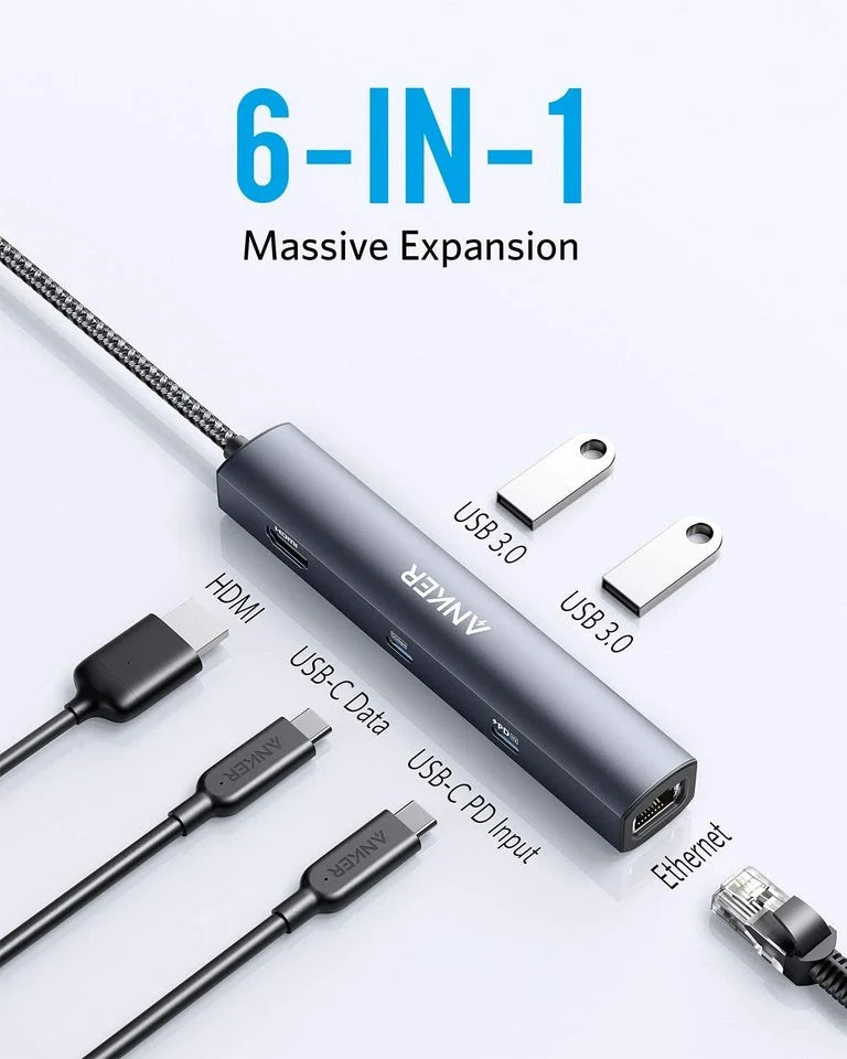 Anker 543 USB-C Hub (6-in-1, Slim) - A8365