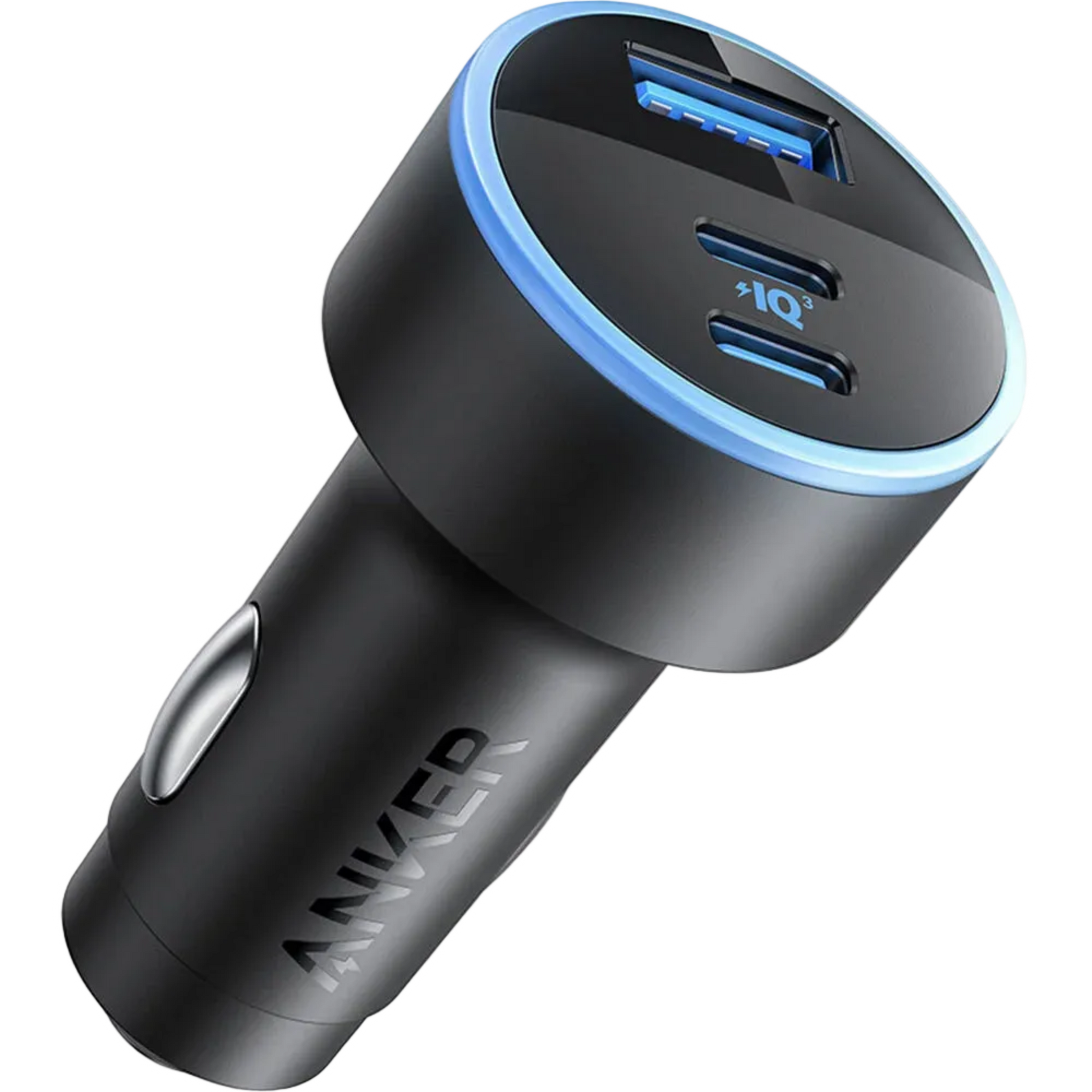Anker car charger with dual USB ports on a white background