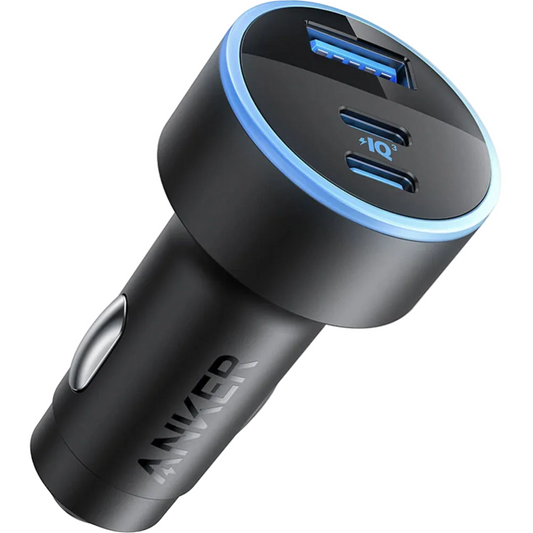 Anker car charger with dual USB ports on a white background