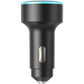 Black car charger with blue light on a white background